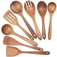 Wooden Spoons for Cooking,Nonstick Kitchen Utensil Set,Wooden Spoons Cooking Utensil Set Non Scratch Natural Teak Wooden Utensils for Cooking(Teak 8 Pack)