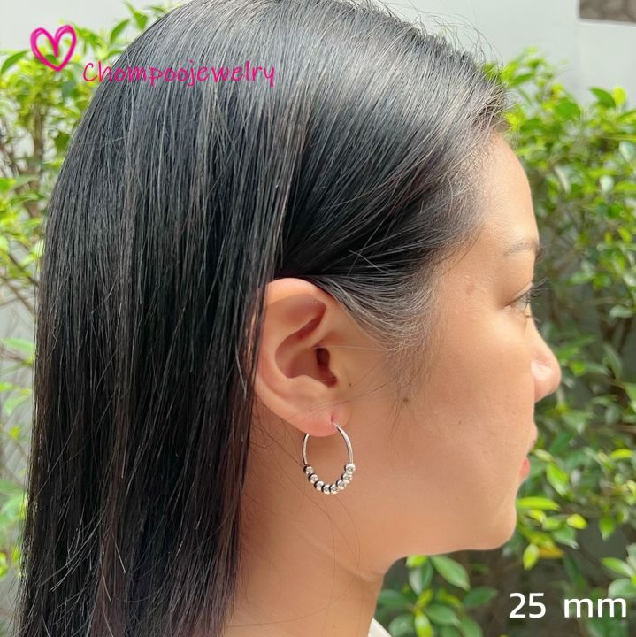 ต่างหูห่วง-เงินแท้92-5-ความหนา-1-5mm-เม็ดประคำ8เม็ด