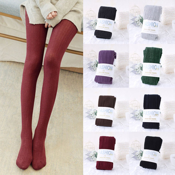 Womens Winter Wool Cable Knit Sweater Tights Stretch Stockings Pantyhose 