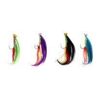 LazaraLife4pcs รอกตกปลาทะเล-ยาวหาง Feather พื้นผิวตะขอตกปลา,ตกปลาบิน