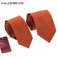 HUISHI Fashion Man New Classic Dark Orange Tie 6cm 8cm Striped Woven Waterproof Business Wedding Party Casual Necktie