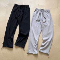 9GJN high street simple solid color twill high gram weight straight wide leg mop trousers mens drawstring foot sports sweatpants fashion