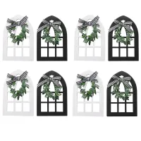 8Pcs Wooden Farmhouse Window Tiered Tray Decoration Plaid Rustic Farmhouse Decor Cathedral Arch Window Shelf Photo Prop