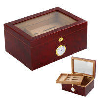 100CT คิวบา Cigare Humidor ไม้ที่ความชื้นแบบแข็ง Humidor กระจกเทมเปอร์ Top ที่เก็บของขนาดใหญ่สองชั้น