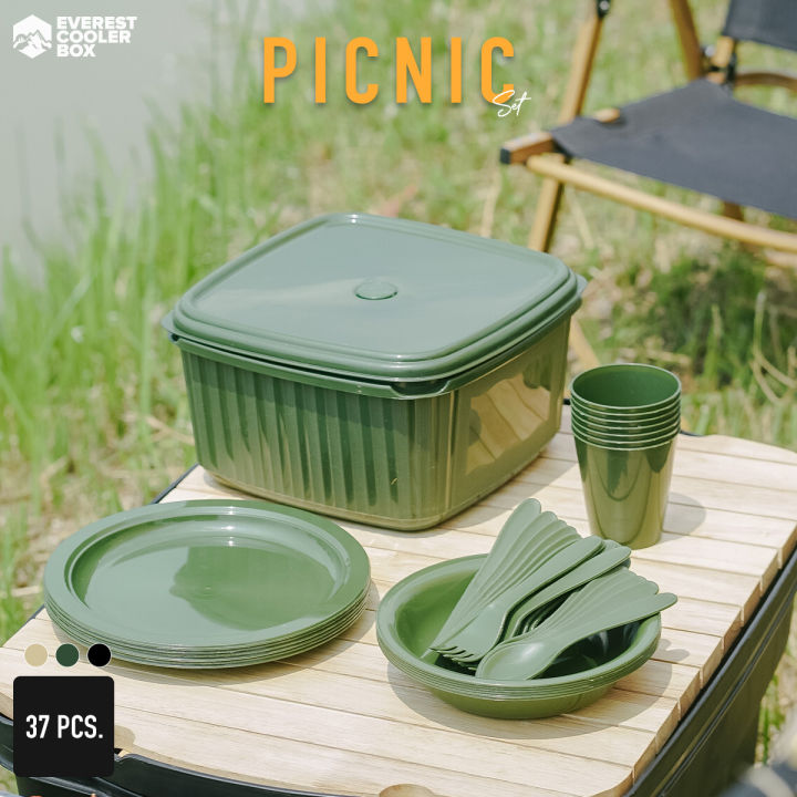 กล่องข้าวปิคนิค-ชุดปิคนิค-จานชามแคมป์ปิ้ง-new-product-picnic-set-camping-collection-set-37-pcs