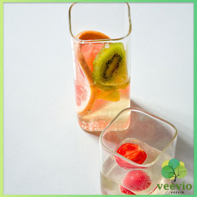 Veevio แก้วนมทรงสี่เหลี่ยมทนความร้อน ใส่เย็นได้ สปอตสินค้า Square transparent glass