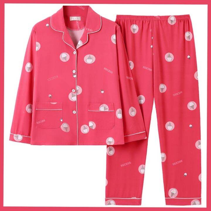 muji-high-quality-pajamas-womens-long-sleeved-spring-autumn-and-summer-confinement-clothing-pure-ins-style-cartoon-cardigan-combed-cotton-home-service-set