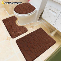 3pcs Bathroom Mat Set Cobblestone Pattern Anti-slip Absorbent U Shape Floor Rug Toilet Lid Cover Shower Room Car Home Décor