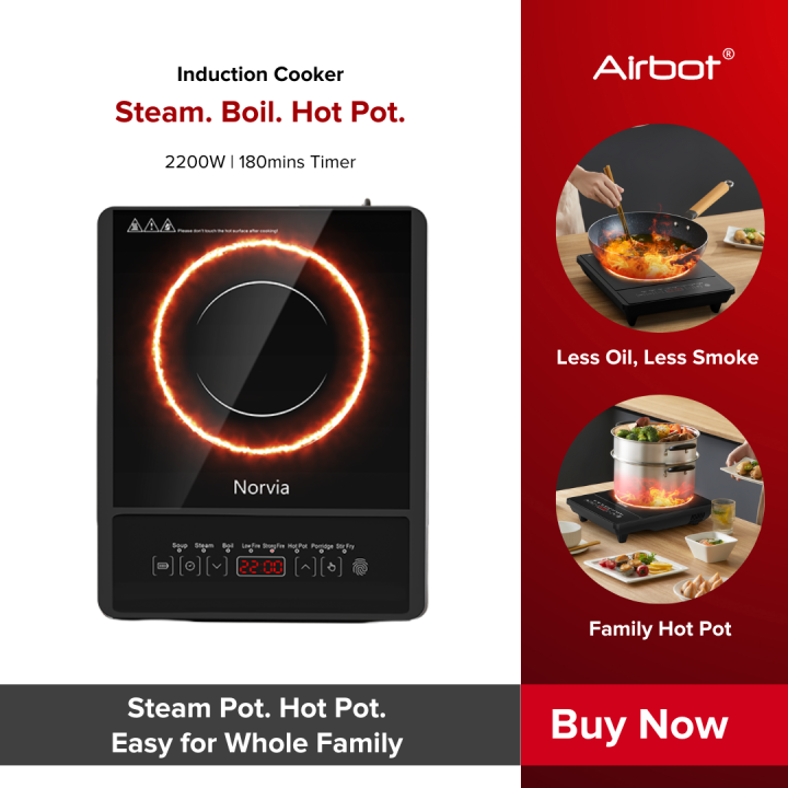 Airbot Induction Cooker IC01 Black Sleek Lightweight Portable Electric  Multicooker Steamer Soup Noodle Fry Stove | Lazada Singapore
