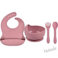 【hot sale】 ✵♟❈ C01 4pcs Silicone Dishes Set for Newborn Babies Dinner Plate Spoon