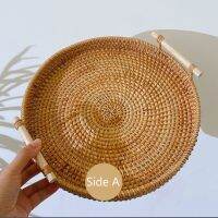 【YF】 Round Handwoven Rattan Tray with Handle Serving Simplicity for Snack Drink