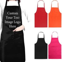 Custom Apron Unisex Work Kitchen Waiter Apron Cooking Baking Restaurant Aprons With Pockets Print Logo Pure Color Work Apron Aprons