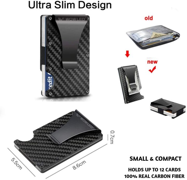 กระเป๋าเงินผู้ชายเรียบง่าย-คาร์บอนไฟเบอร์ที่ใส่บัตรเครดิต-rfid-บล็อกกระเป๋าสตางค์โลหะคลิปหนีบเงินบัตรป้องกัน