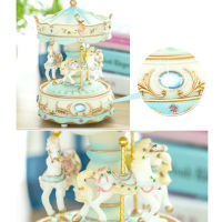 Swivel Romantic Luxury Carousel Toys Decor Valentines Day Resin Wedding Gifts Clockwork Mechanism Kid Music Box LED Light Home