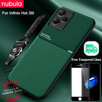 NUBULA เคส30i ร้อน Infinix (6.56 ") นิ้วหนังนิ่มกระจกเทมเปอร์ฟรีให้ความรู้สึกหนังแท้ Hp Infinix ฝาหลังโทรศัพท์มือถือ30i ร้อนกันกระแทกตัวยึดตัวจับสายคล้องชุดทำความสะอาดหน้าจอฝาหลังสำหรับ30i ร้อน