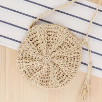 New Simple Round Tassel Womens Crossbody Straw Handmade Shoulder Woven Summer Beach Bag