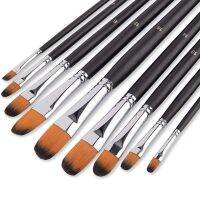 9Pcs Filbert Art Paintbrush Set Anti-Shedding Synthetic Nylon with Long Handle Paint Brush for Watercolor Acrylics Oil Gouache Drawing Painting Suppli