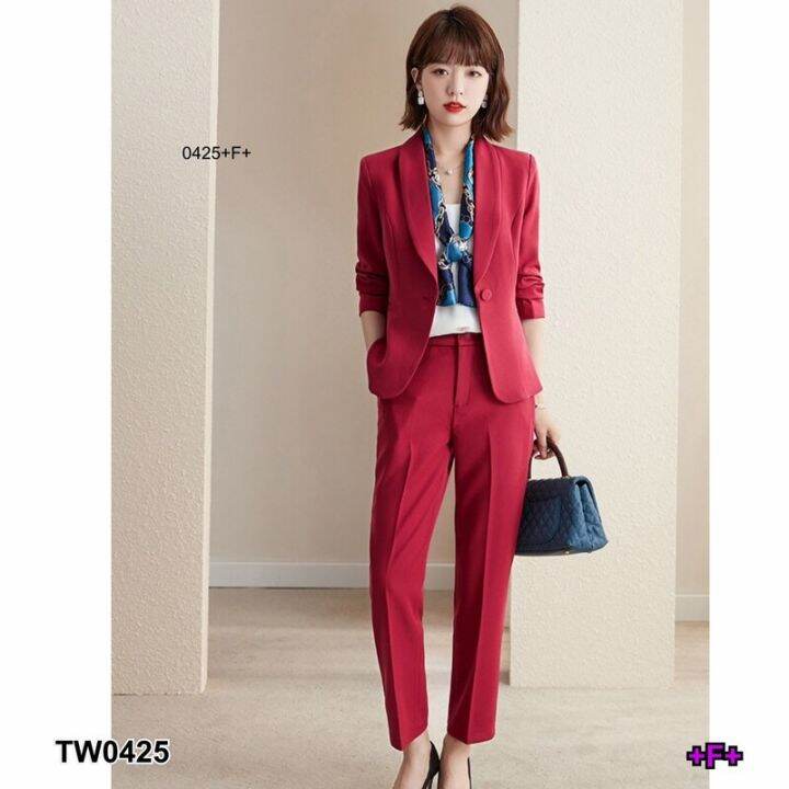 Garden Clothes ชุดเซ็ท เซทสูท 2ชิ้น ปกกล้วย สีแดงเลือดหมู Lazada.co.th