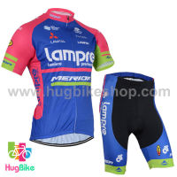 ชุดจักรยานแขนสั้นทีม Lampre 16 (02) สีชมพูน้ำเงิน