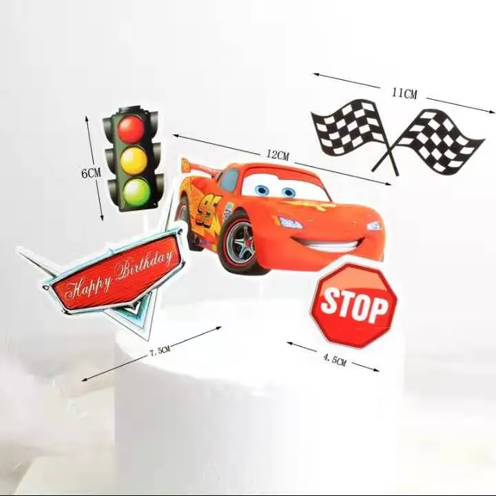 INS style DSN Lightning McQueen Car theme cartoon paper card cake topper  Happy birthday plug-in baking props dessert decorations materials  （5pcs/pack） | Lazada PH