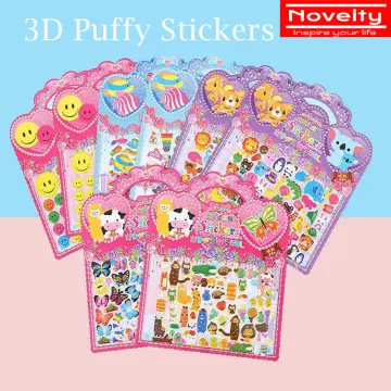 4pcs Kids Puffy Stickers 3D Bubbles Cartoon Stickers Decorative Sticker for Kids Children Toddlers (Assorted Color)