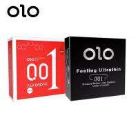 ถุงยางอนามัย OLO ชนิดลื่นพิเศษและสูตรร้อน แบบบางพิเศษเพียง 0.01 มิล  กล่องสีแดง และสีดำ  1กล่องมี 3 ชิ้น