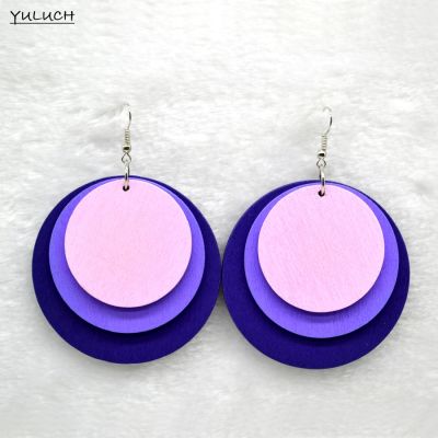 pair Nice style hot mix three color round wood earrings carton jewelry for woman 2016 design new arrival