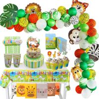 【hot】┅✸ Jungle Animals Paper Handbags Treat Birthday Decorations Kids Baby Shower Plate Cups Theme supply ！