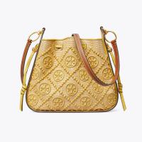 2023 new Tory Burch 2022 T Monogram Series Two Colors Straw Drawstring Shoulder Bag Crossbody Bag