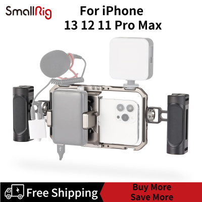 SmallRig โทรศัพท์วิดีโอแท่นยึดโทรศัพท์,อุปกรณ์ต่อสายวิดีโออเนกประสงค์สำหรับ iPhone 13 12 11 Pro Max พร้อมด้ามจับคู่และที่ยึดพาวเวอร์กรงโทรศัพท์3609