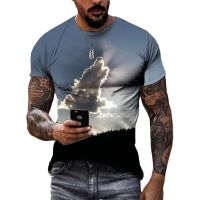 Summer Fashion Auspicious Clouds graphic t shirts Men Casual Trend Natural Landscape Printed Round Neck Short Sleeve Tees Tops