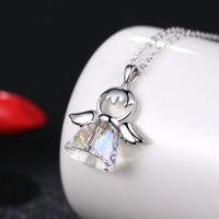 925 Sterling Silver Female Angel Necklace Inlaid With Austrian Crystals European Fashion Summer New Classic Small Skirt Pendant