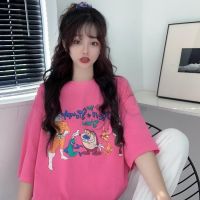 COD Cotton 2021 new summer short-sleeved womens T-shirt loose Korean style student ins cartoon printed tops