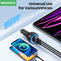 Rocoren 165วัตต์ชาร์จไฟในรถ PD 3.1 140วัตต์ค่าเร็ว QC 5.0 USB Type C รถชาร์จศัพท์สำหรับ Xiaomi 14 13 Pro Max