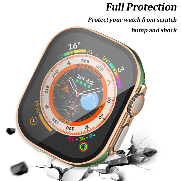 ฝาครอบตัวป้องกันเคสสีคู่49มม-กระจกสำหรับนาฬิกา-apple-เคส-pc-แข็งกันรอยขีดข่วนจอ-hd-ป้องกันกันลื่น