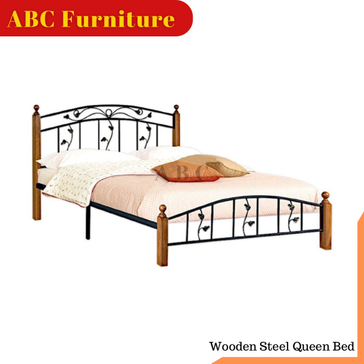 Wooden Metal Queen Bed / Queen Size Bed Frame / Metal Bed Frame / Katil ...