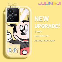 Jjlingji เคสสำหรับ VIVO Y22 Y22s เคสแฟชั่นการ์ตูนน่ารักรูปโบว์แบบผูกโบว์ลายหนูน้อยมอนสเตอร์ตัวนิ่มกันกระแทกทนต่อการขีดข่วนเคสโทรศัพท์โปร่งใสเคสป้องกันเลนส์กล้องถ่ายรูปซิลิกาเจล TPU ซิลิกาเจล