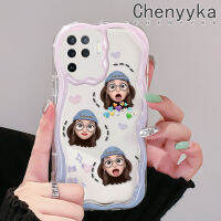 เคส Chenyyka สำหรับ OPPO A94 4G F19 Pro Reno 5F Reno 5 Lite เคสใสลายอิโมติคอนสาวเนื้อครีมหลากสีขอบเคสโทรศัพท์โปร่งใสกันกระแทกเคสซิลิโคนป้องกัน