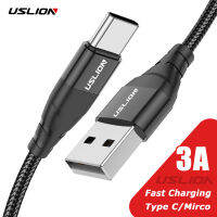 USLION 3A สาย USB Type C Mirco Fast Charging Wire ศัพท์มือถือข้อมูลสายไฟสำหรับ Xiaomi 13 12 Pro POCO X5 Oneplus Redmi 0.3123M