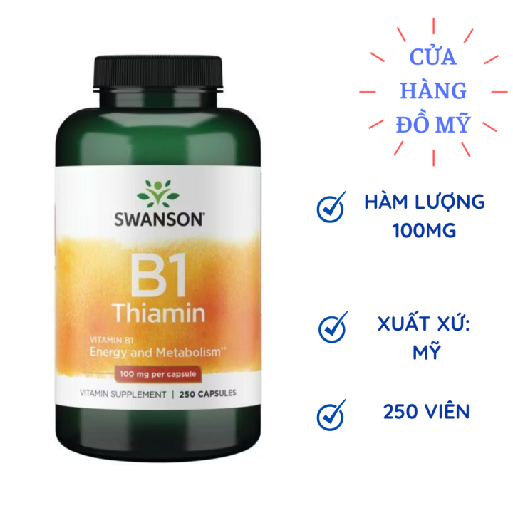 Viên Uống Swanson Vitamin B1 Thiamin 100mg 250 Viên Bổ Sung Năng Lượng ...