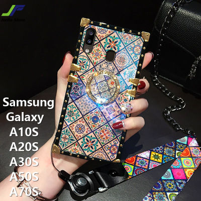 JieFie สำหรับ Samsung Galaxy A10S A20S A30S Samsung A50S A70S Blu-Ray สไตล์ชาติพันธุ์เคสโทรศัพท์ Luxury Square กันกระแทกฝาหลัง + ขาตั้งโทรศัพท์และเชือกเส้นเล็ก
