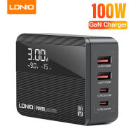 LDNIO GaN เครื่องชาร์จชนิด C 100W เครื่องชาร์จ USB แบบเร็วหลายอะแดปเตอร์ชาร์จเร็วชาร์จพอร์ตพร้อมที่ชาร์จจอแสดงแรงดันไฟฟ้า