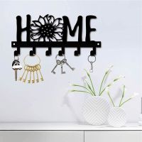 6 Hooks Metal Keychain Sunflower HOME Wall Hook Multipurpose Porch Foyer Bedroom Hook Key Hook Clothes Hook Picture Hangers Hooks