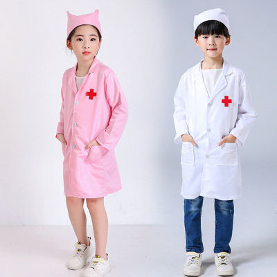 เสื้อผ้าเด็กบทบาทเล่นเครื่องแต่งกาย Doctor โดยรวมชุดคลุมสีขาวเครื่องแบบพยาบาลของเล่น
