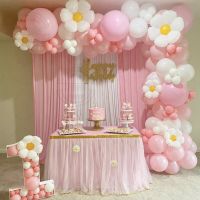 133PCS Baby Pink Peach Latex Balloons Kit Small White Daisy Flower Theme Arch Garland Girls Birthday Party Decors Supplies Balloons