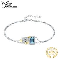 JewelryPalace New Arrival Yellow Duck Emerald Genuine London Blue Topaz 925 Sterling Silver Adjustable Link Bracelet for Woman Charms and Charm Bracel