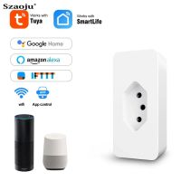 SZaoju Tuya 16A Brazil WiFi Smart Plug with Power Monitor  Smart Life Remote Smart Socket Outlet Works for Google Home Alexa Ratchets Sockets