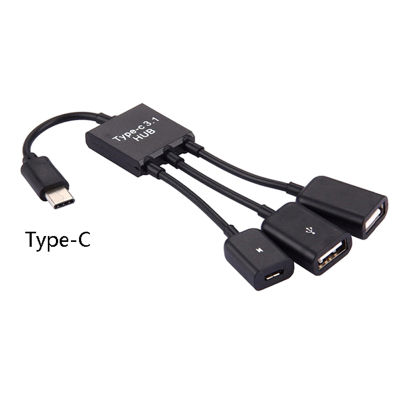 baoda 3 in 1 Micro USB Type C HUB MALE TO FEMALE Double USB 2.0 Host OTG ADAPTER CABLE