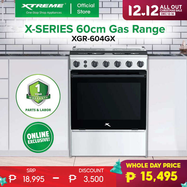 XSERIES 60cm Gas Range with 4 Burner and 67L Oven Free Standing Stainless Material Electric