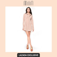 [EXCLUSIVE] [MILIN] Front buttons pleated waist long sleeve shirt dress เชิ้ตเดรส แขนยาว จับจีบ ปุ่มซ่อนด้านหน้า Allele Dress สีนู้ดน้ำตาล/ สีขาว Nude Brown/ White